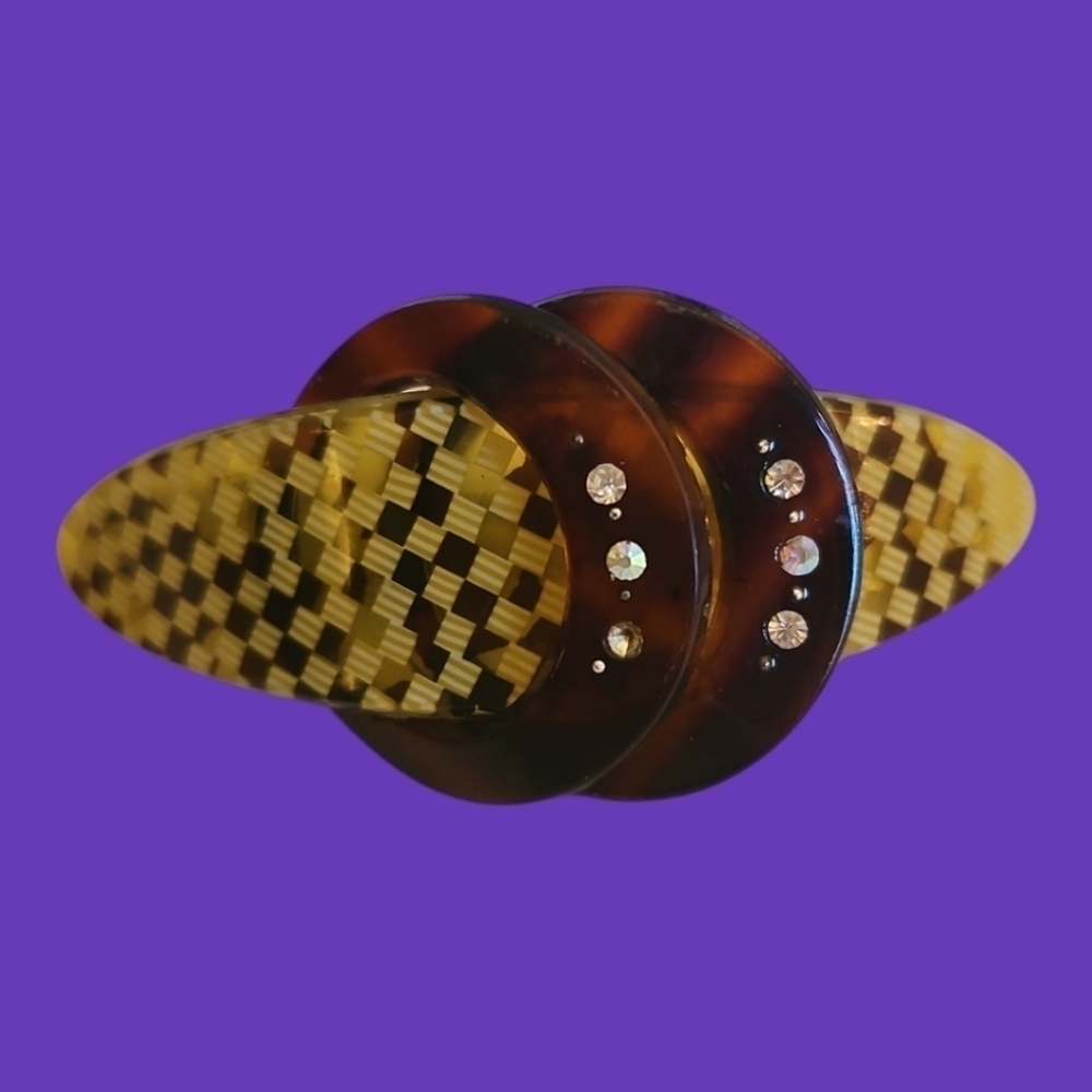 Vintage Checkered Tortoise Shell Acrylic Barrette